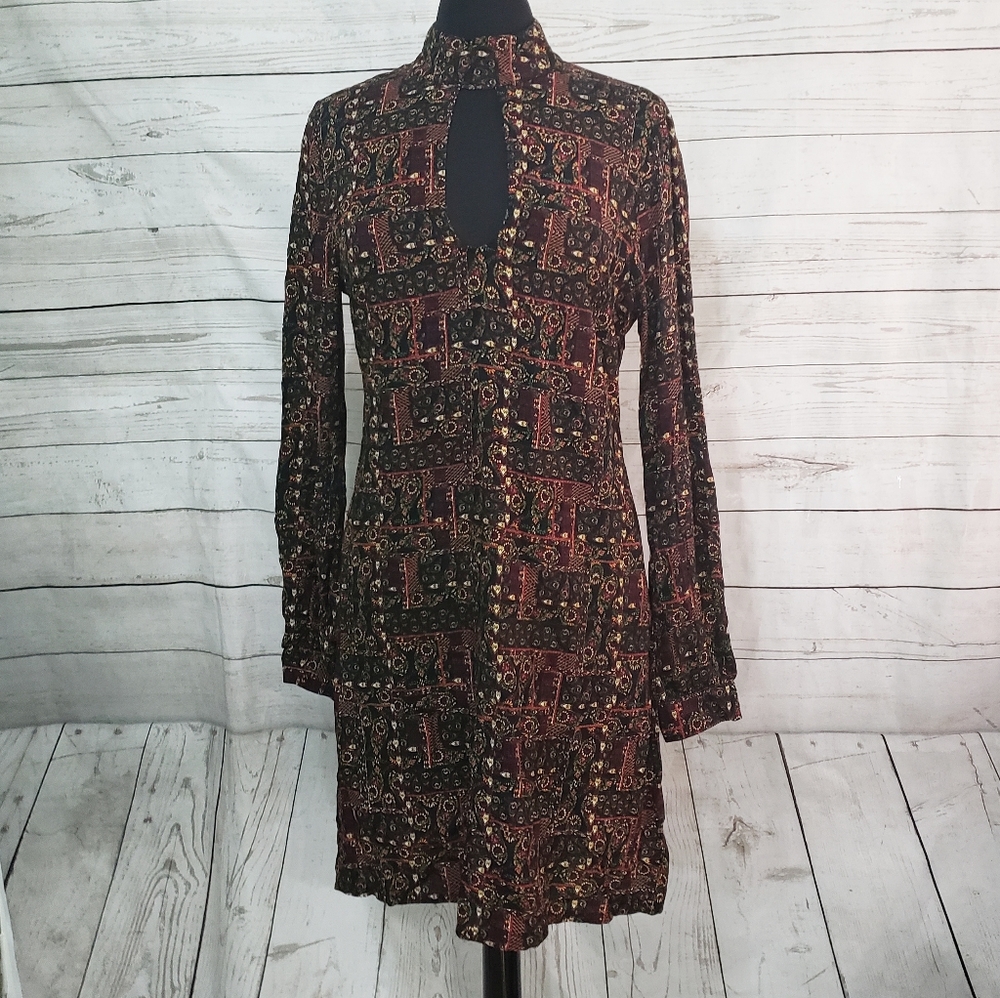 Earthbound Abstract Print High Neck Dress